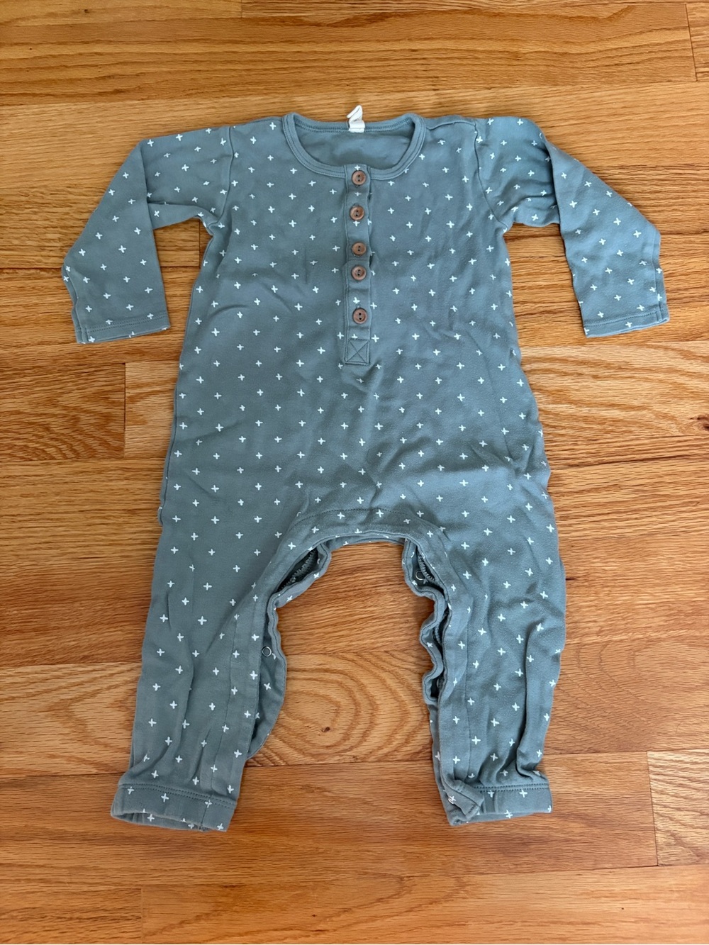 Quincy Mae Long-Sleeve Teal One-Piece Romper with Button Placket